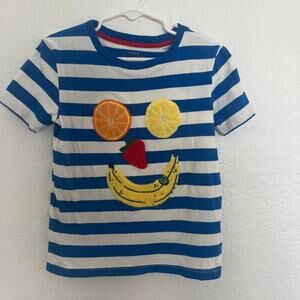Mini Boden Blue Striped Fruit Smiley Face Applique Tee 4-5Y